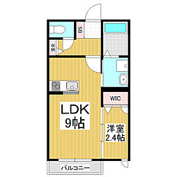 ウィズハイム北松本 1階1LDKの間取り