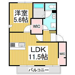 サンシャイン杉山Ｄ棟 2階1LDKの間取り