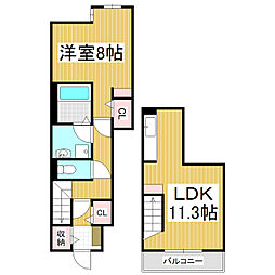 ヴィラヒロタC 1LDKの間取図画像