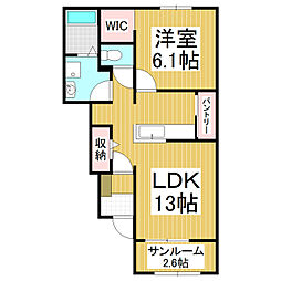 サンスカイ虹 1LDKの間取図画像