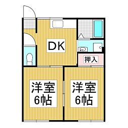 スカイハイツA 2DKの間取図画像