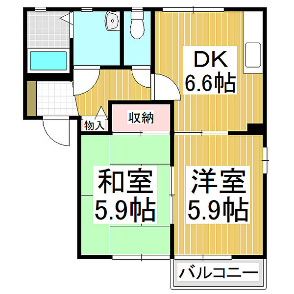 ラポール・カイト　Ａ ｜長野県飯田市座光寺(賃貸アパート2DK・2階・43.54㎡)の写真 その2