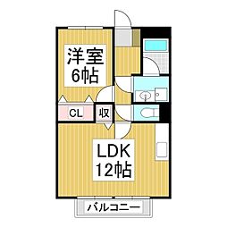 Surplus　Twoハイツ水城南 1階1LDKの間取り