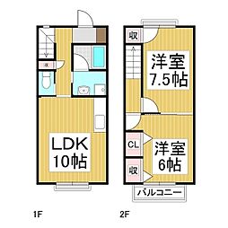 ブランシェ秋桜Ｂ 1階2LDKの間取り