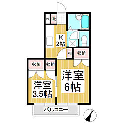 グリーンハイツタウチ　Ａ 2階2Kの間取り