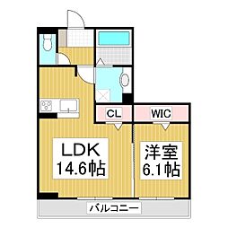 グランリオプレールII 2階1LDKの間取り