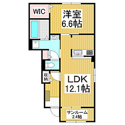 ベル・プロムナード　B 1階1LDKの間取り