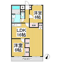 パークヒルズ松川 2LDKの間取図画像