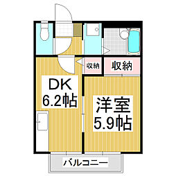 フレグランス栄D 1DKの間取図画像