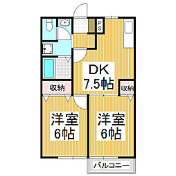 源泉地ハイツ 2DKの間取図画像