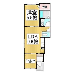 ウラノス 1階1LDKの間取り