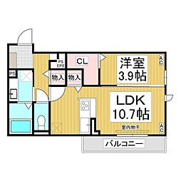 トリシア東和田　Ｅ棟 2階1LDKの間取り