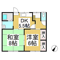 旭ハウスC・D棟 2DKの間取り