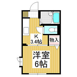 フレグランス勝山 1階1Kの間取り