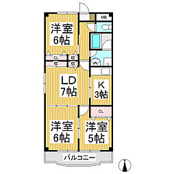 グリンビュー日滝　Ｄ棟 1階3LDKの間取り