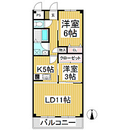 ブリエおおもり 2階2LDKの間取り
