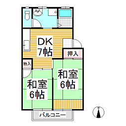 須坂ガーデン・ヴィラB 2DKの間取図画像