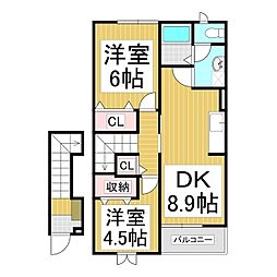 カーサ・ティンブレ 2DKの間取図画像