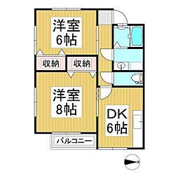 レピュート吉田 2DKの間取図画像