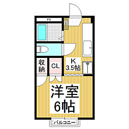 ハイツ一ノ瀬 1Kの間取図画像