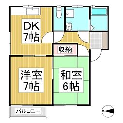 アップルパレス 2DKの間取図画像