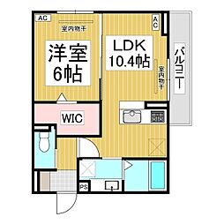 トリシア東口 3階1LDKの間取り