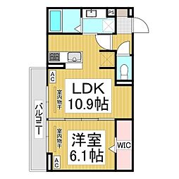 トリシア東口 3階1LDKの間取り