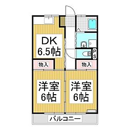 上千田ハイツ　Ｂ棟 2階2DKの間取り