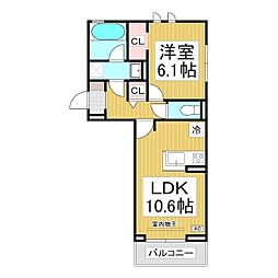 ヘシレ中御所 3階1LDKの間取り