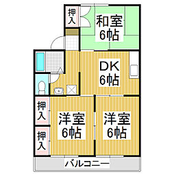 アリアンサーハイム　A棟 2階3DKの間取り