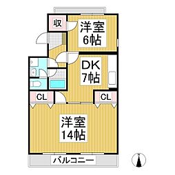 田島ハイツ 2階2DKの間取り
