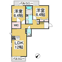 ヴェルクレール 1階2LDKの間取り