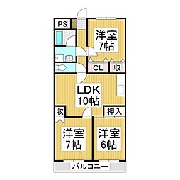 第二星野ビル 3階3LDKの間取り