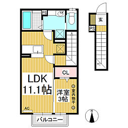 グランメール　Ａ棟 2階1LDKの間取り