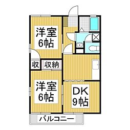 フレグランス南 2階2DKの間取り