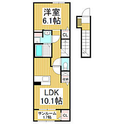 リンデンハイム2 1LDKの間取図画像