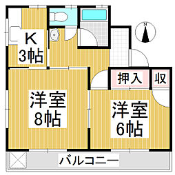富士ハイツB 2Kの間取図画像