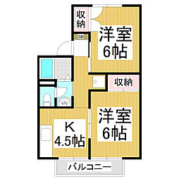 シャルム若里 2Kの間取図画像