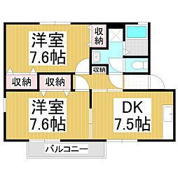 ウッドヴィレッヂ 2DKの間取図画像