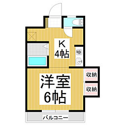 上松ハイツ一の瀬 1Kの間取図画像