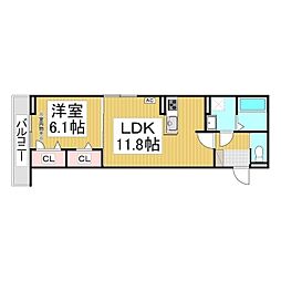 トリシア高田 1LDKの間取図画像