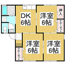 セジュール岡田ハイランズB 3DKの間取図画像