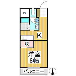 ルート南向B 1Kの間取図画像