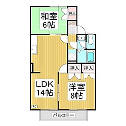 パウゼ・ドゥ・アピス　B棟 1階2LDKの間取り