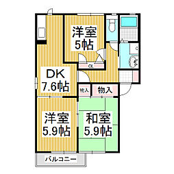 ディアスあんず 1階3DKの間取り