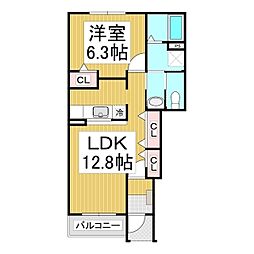 プリムローズ　Ｂ棟 1階1LDKの間取り