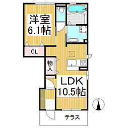 キャロット駅西 1階1LDKの間取り