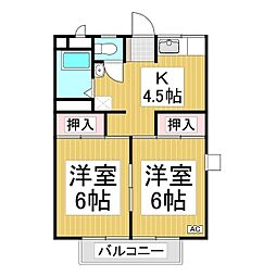 エステート中島　北館 2階2Kの間取り