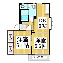 ベルメゾン徳間　B棟 1階2DKの間取り