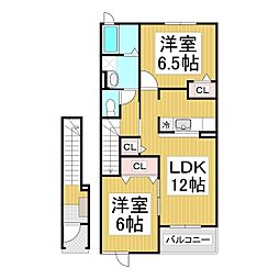 プリムローズ　Ｂ棟 2階2LDKの間取り